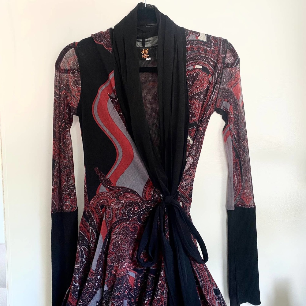 Jean Paul Gaultier Soleil Collection Black Red Dress Long Sleeves
